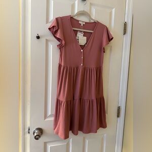 See You Monday Pink Ruffle Sleeve Dress